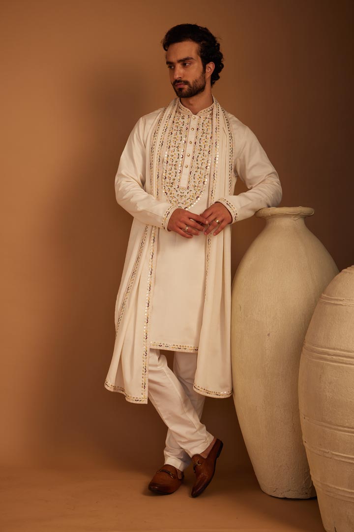 Image of Textured Ivory Kurta Set