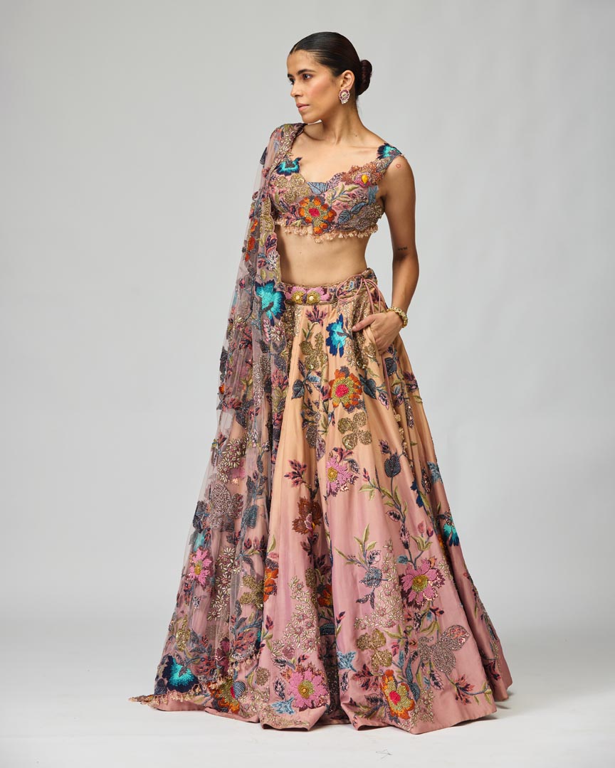 Pink Ombre Embellished Lehenga Set - Elegant Wedding Couture