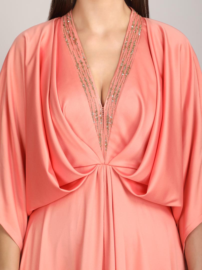 Peach Glow Draped Kaftan