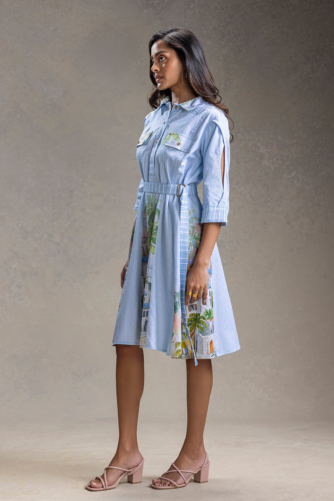 Blue Blume printed dress,belt