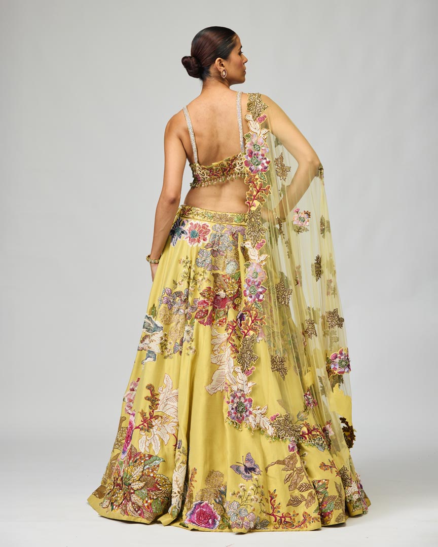 Multi-Color Embroidered Lime Green Lehenga Set for Weddings