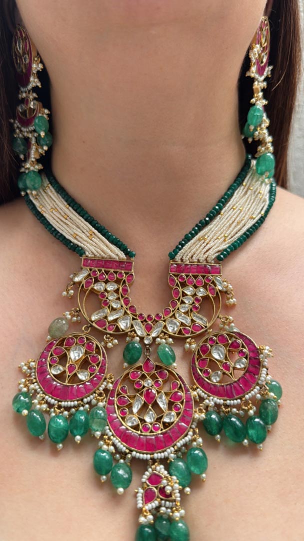 Pearl and Kundan Long Necklace Set With Premium Stones
