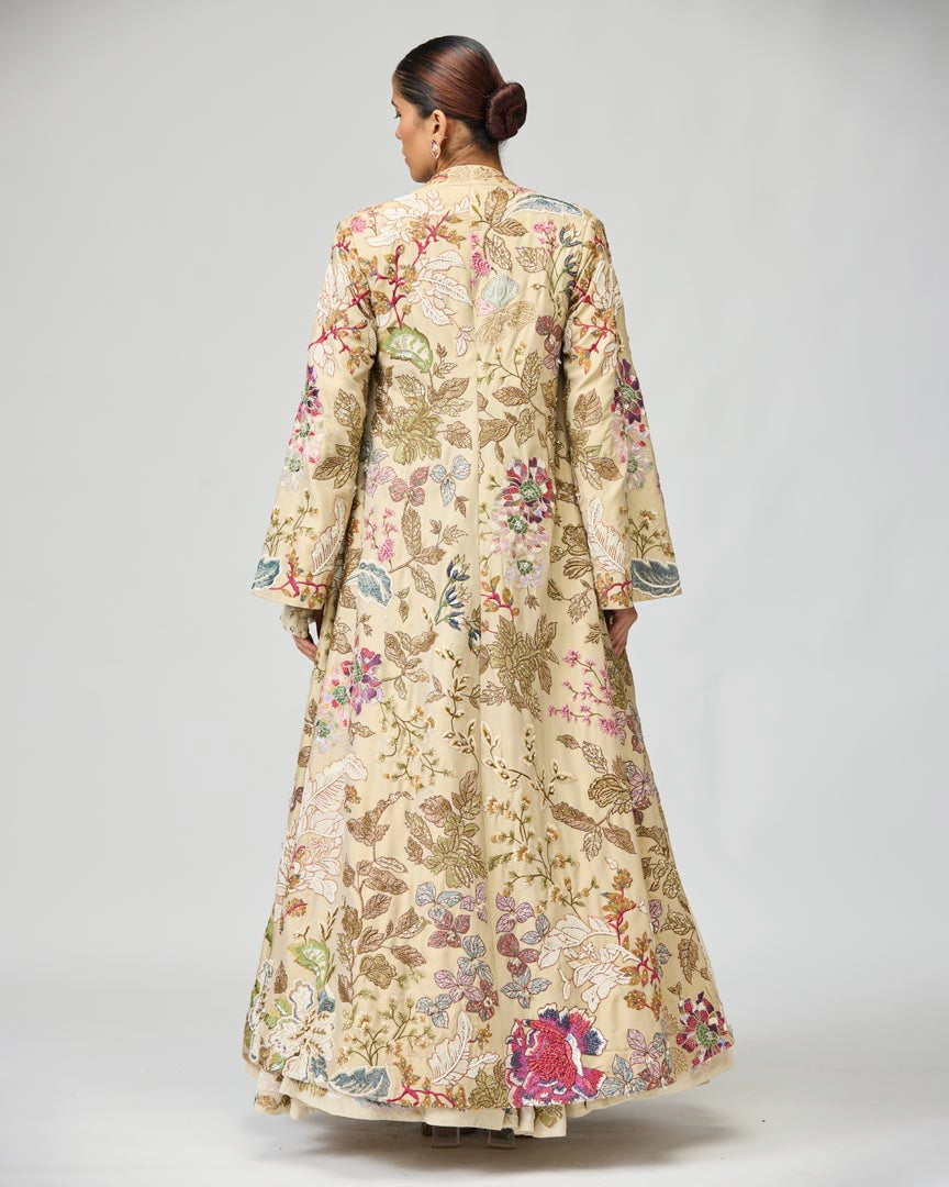 Ivory Thread Work Silk Georgette Anarkali Set for Festive Occasions
