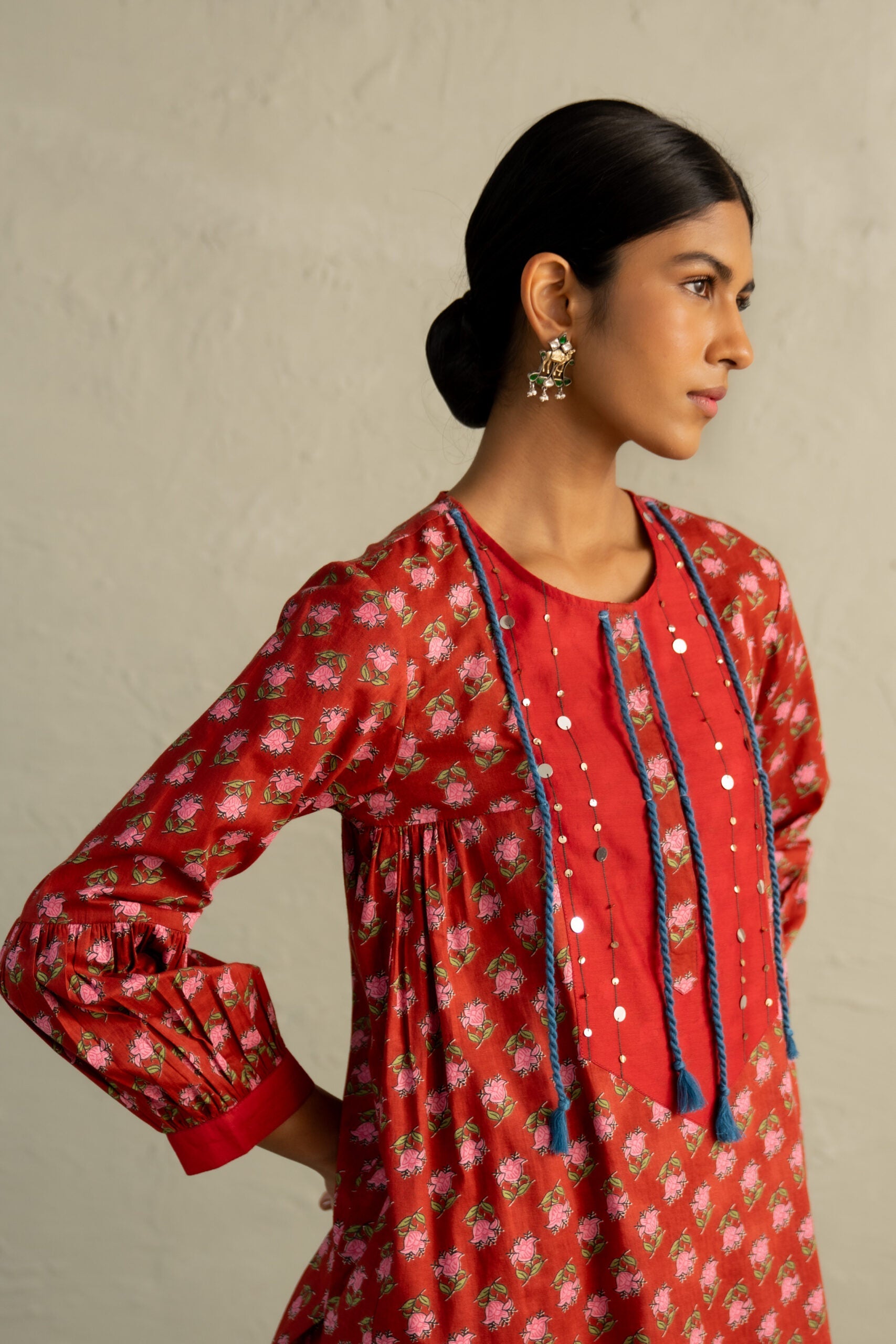 Red Phool Dori Short Kurta Salwar Set