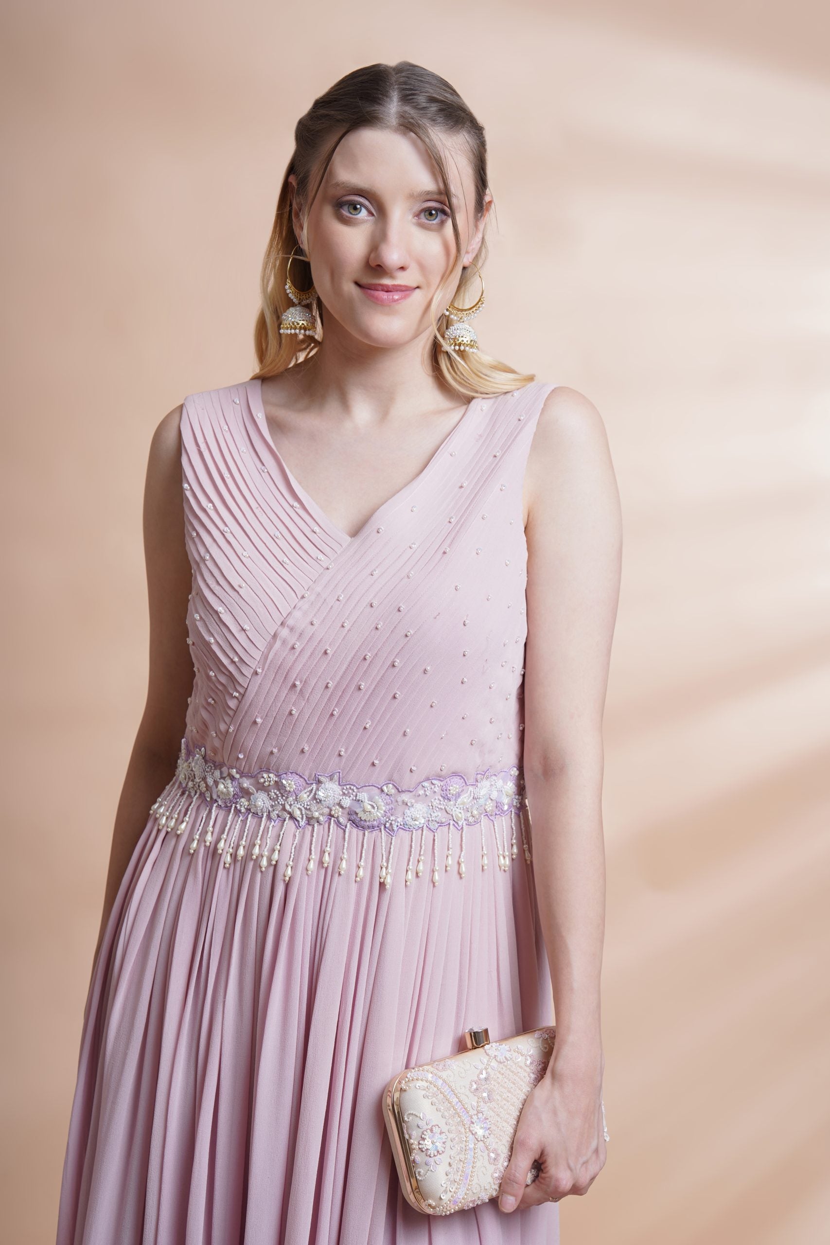 Image of Mauve georgette flare  gown set