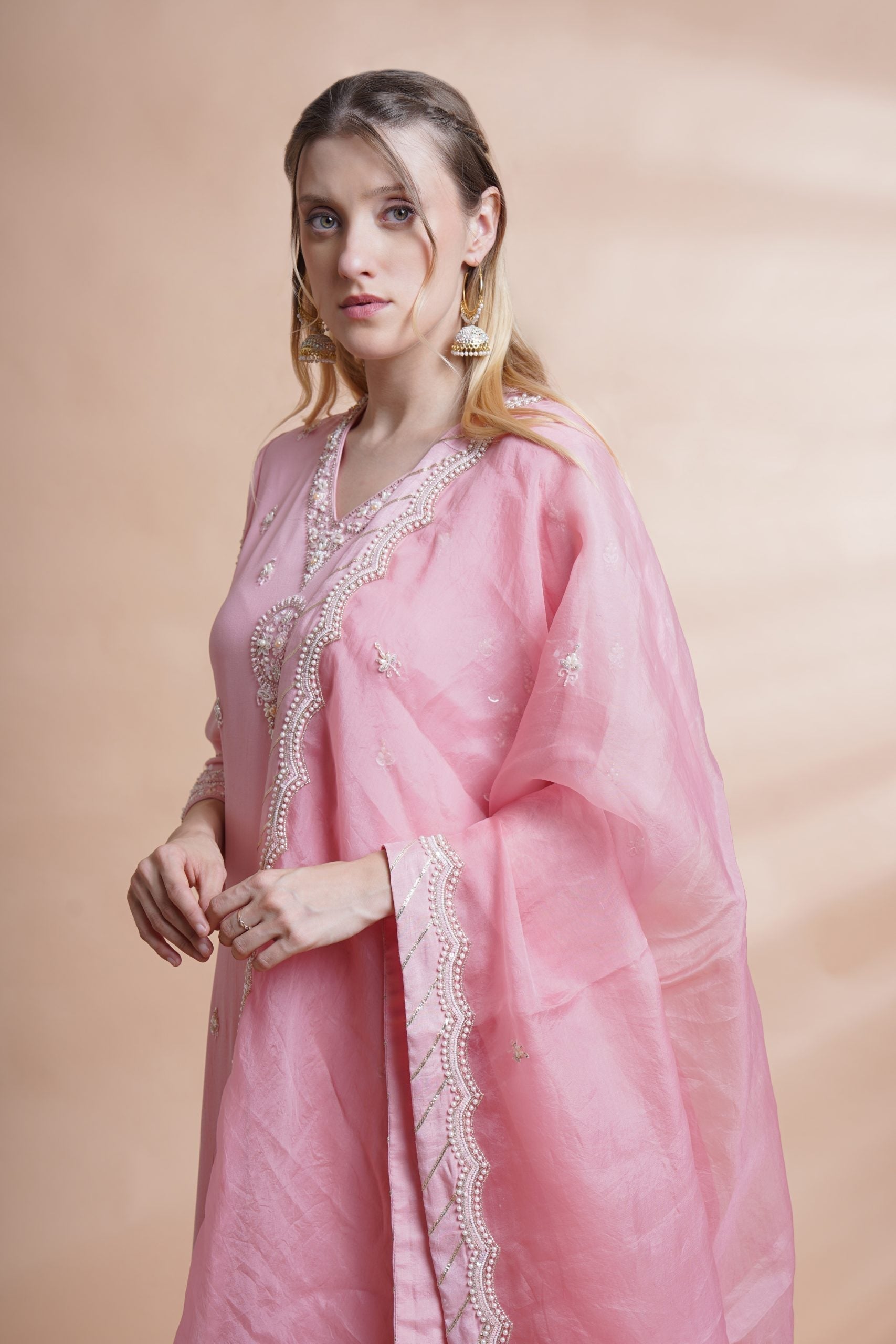 Image of Pink georgette kurta suit set