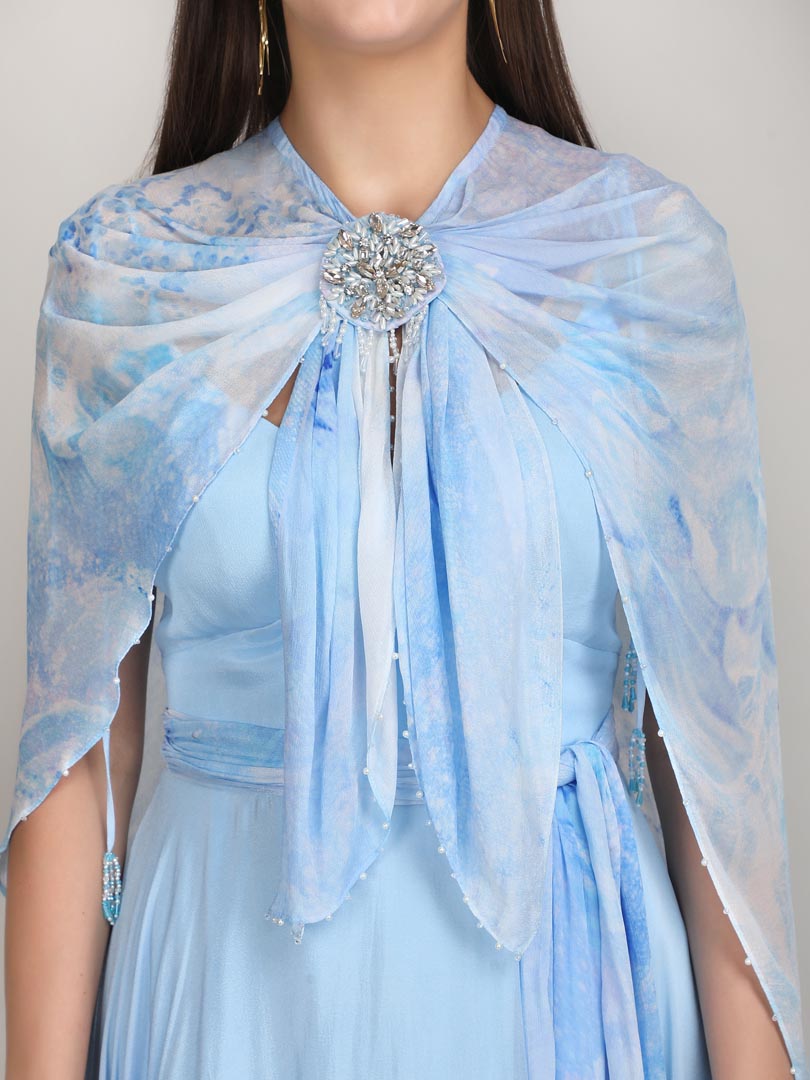 Aurora Tone Ice Blue Cape dress
