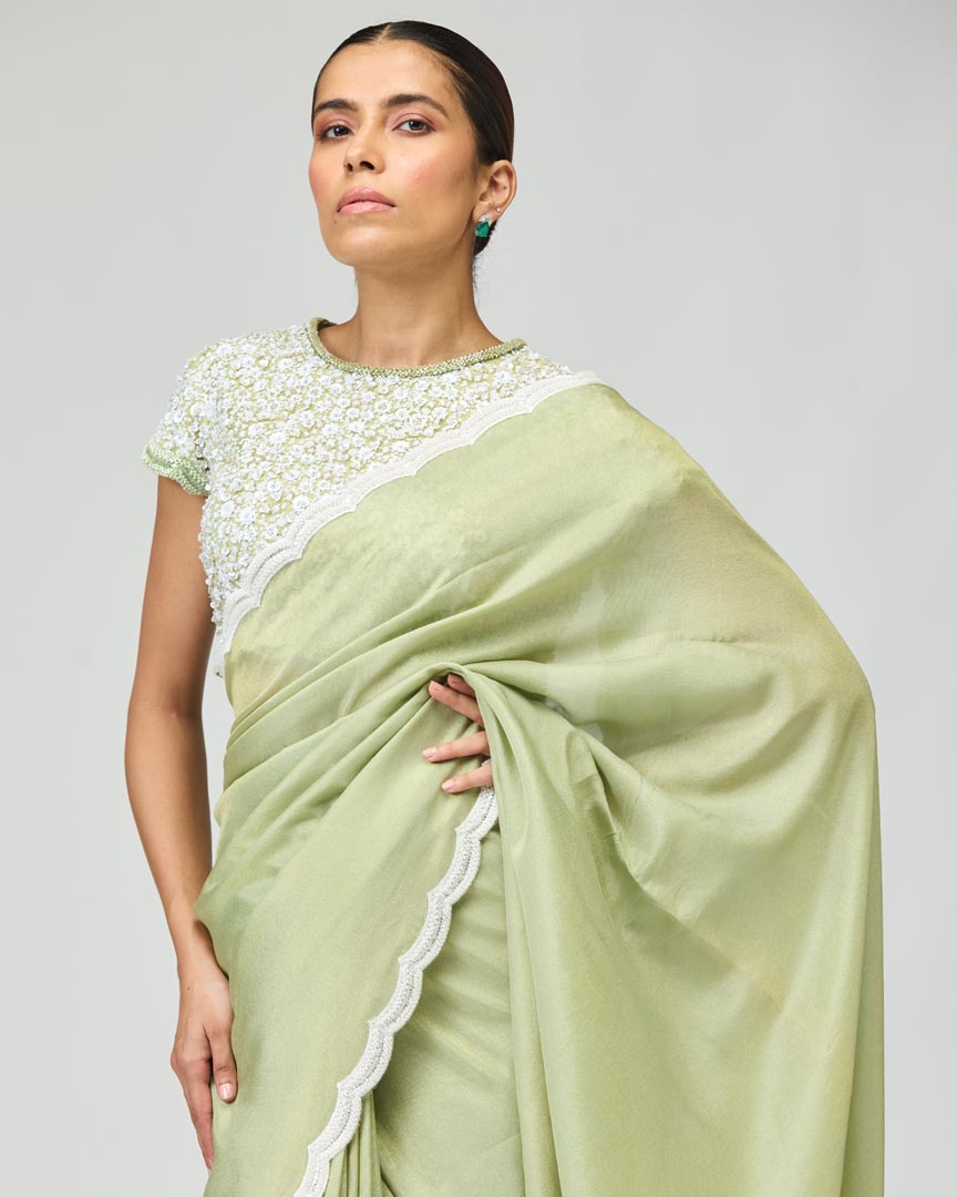 Embellished Viscose Tissue Saree Set for Festive Occasions