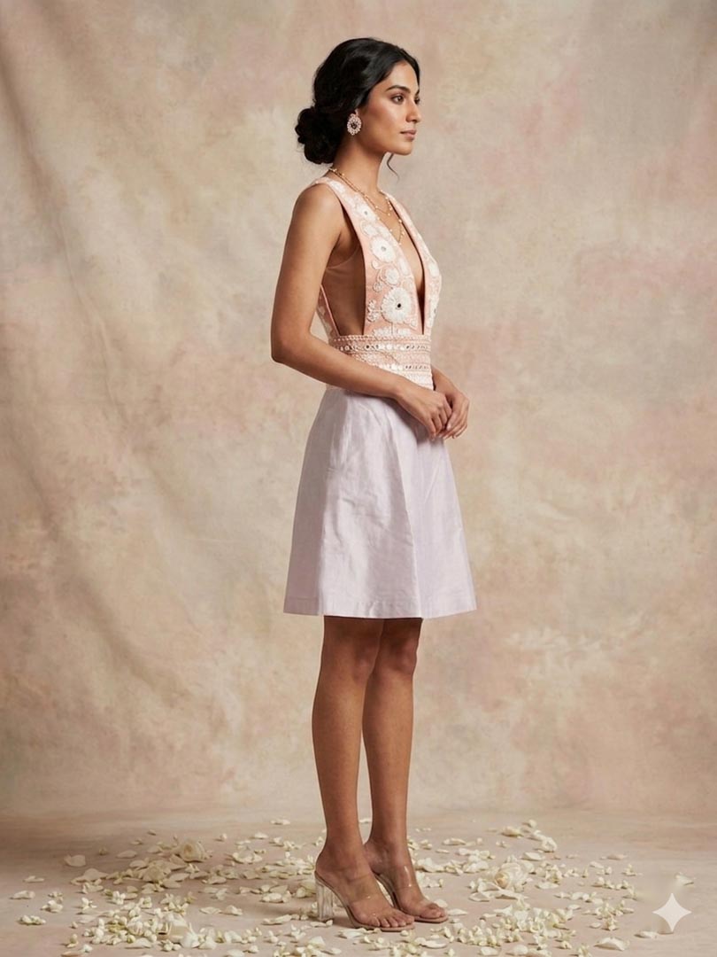 THETAA Solene  Hand-Embroidered Chanderi Cotton Dress