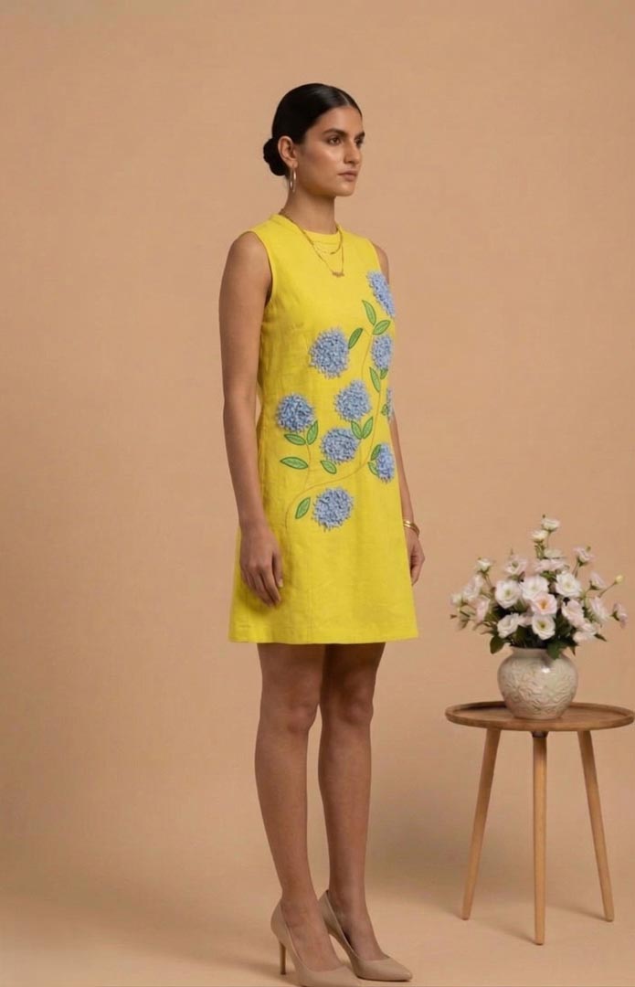 THETAA Lumina  Hand-Embroidered Poplin Floral Dress Set