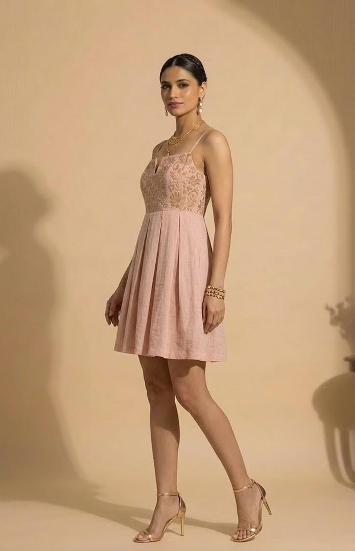 THETAA Evora  Embroidered Chanderi Cotton Flared Dress