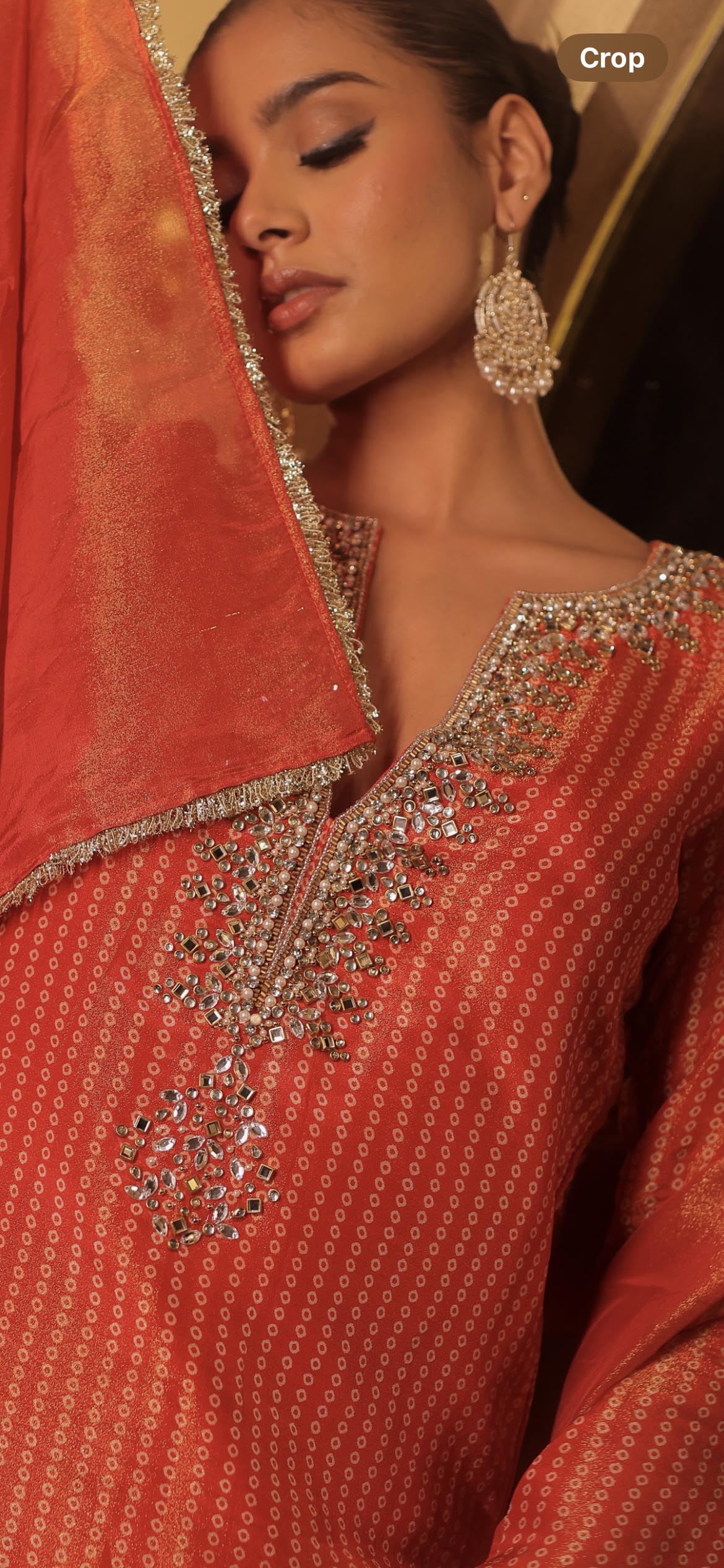 Orange tissue hand embroidered gharara set