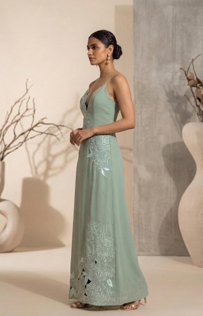 THETAA Reverie  Hand-Embroidered Imported Crepe Dress