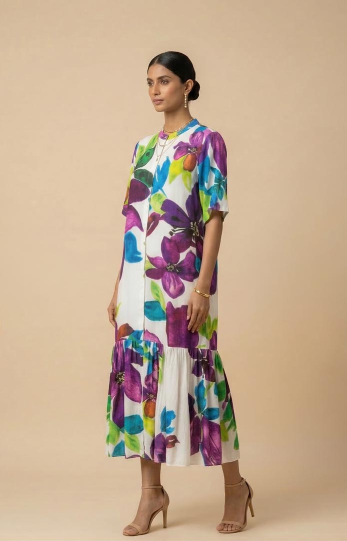 THETAA Calista  Embroidered Silk Shantoon Dress