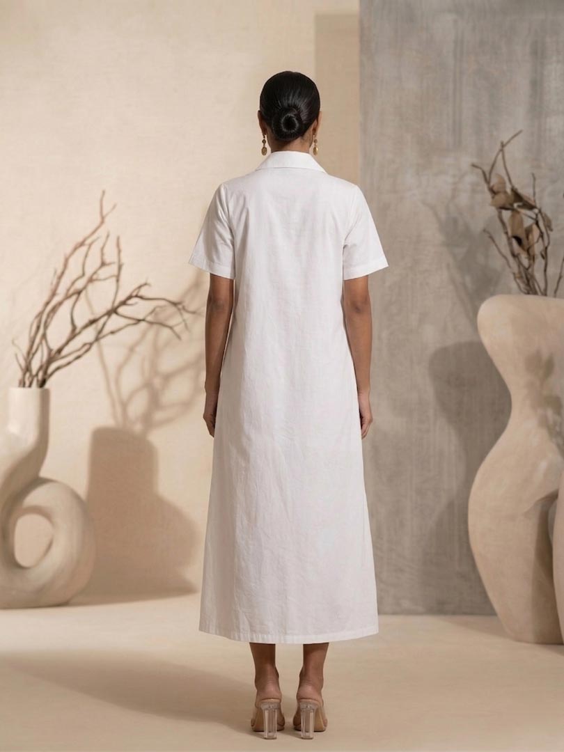 THETAA Cerise  Embroidered Cotton Poplin Dress