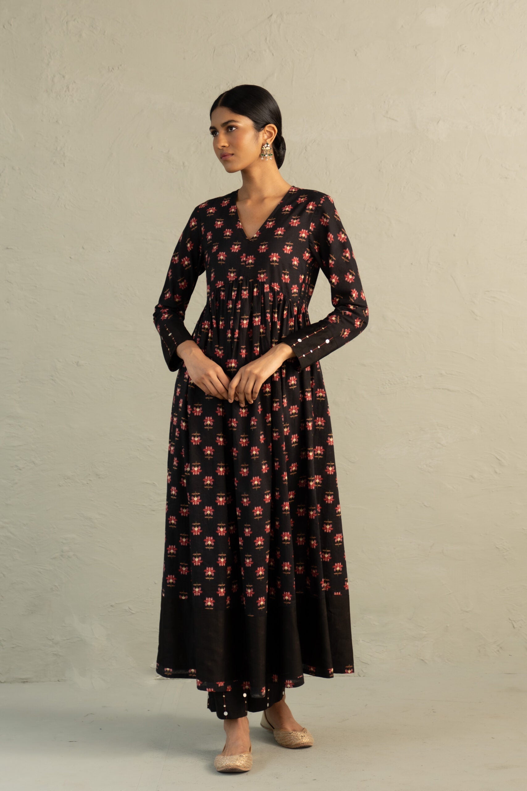 Black Phool Dori Anarkali Set