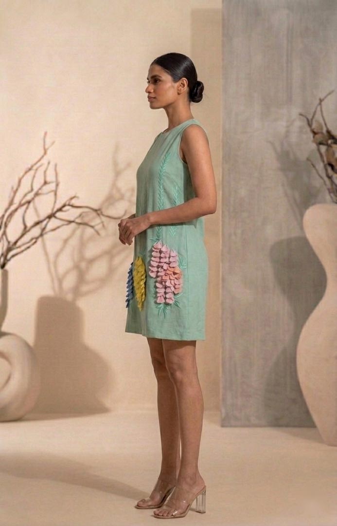 THETAA Aveline  Embroidered Chanderi Cotton Dress
