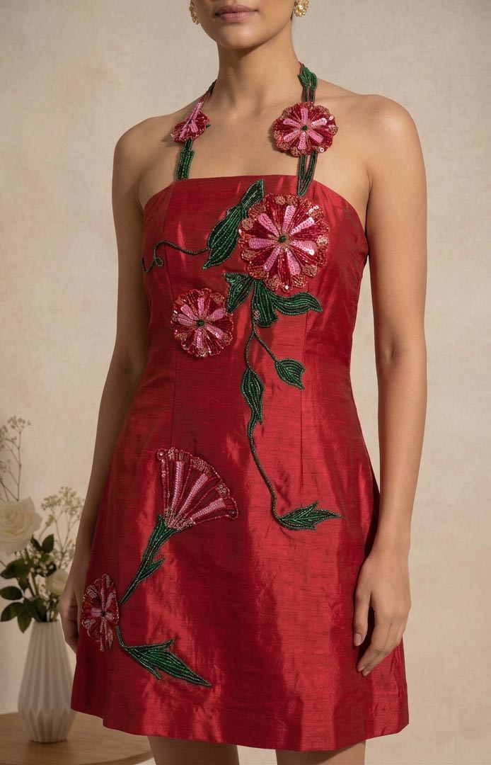 THETAA Rosa  Embroidered Chanderi Cotton Dress