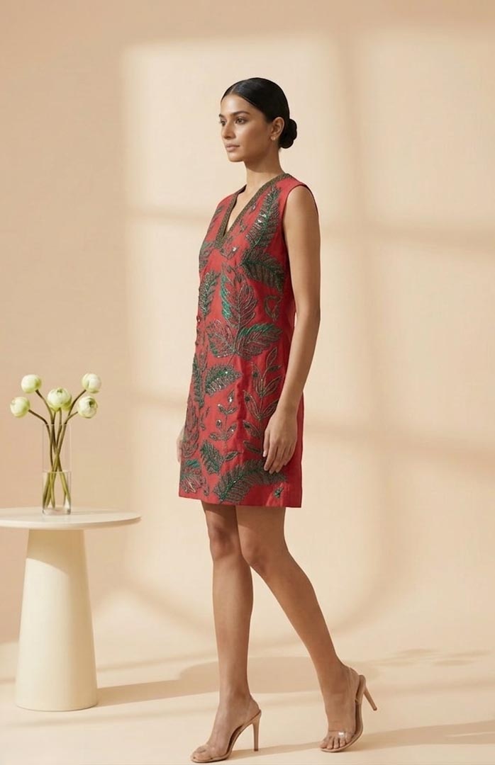 THETAA Viva  Embroidered Chanderi Cotton Dress