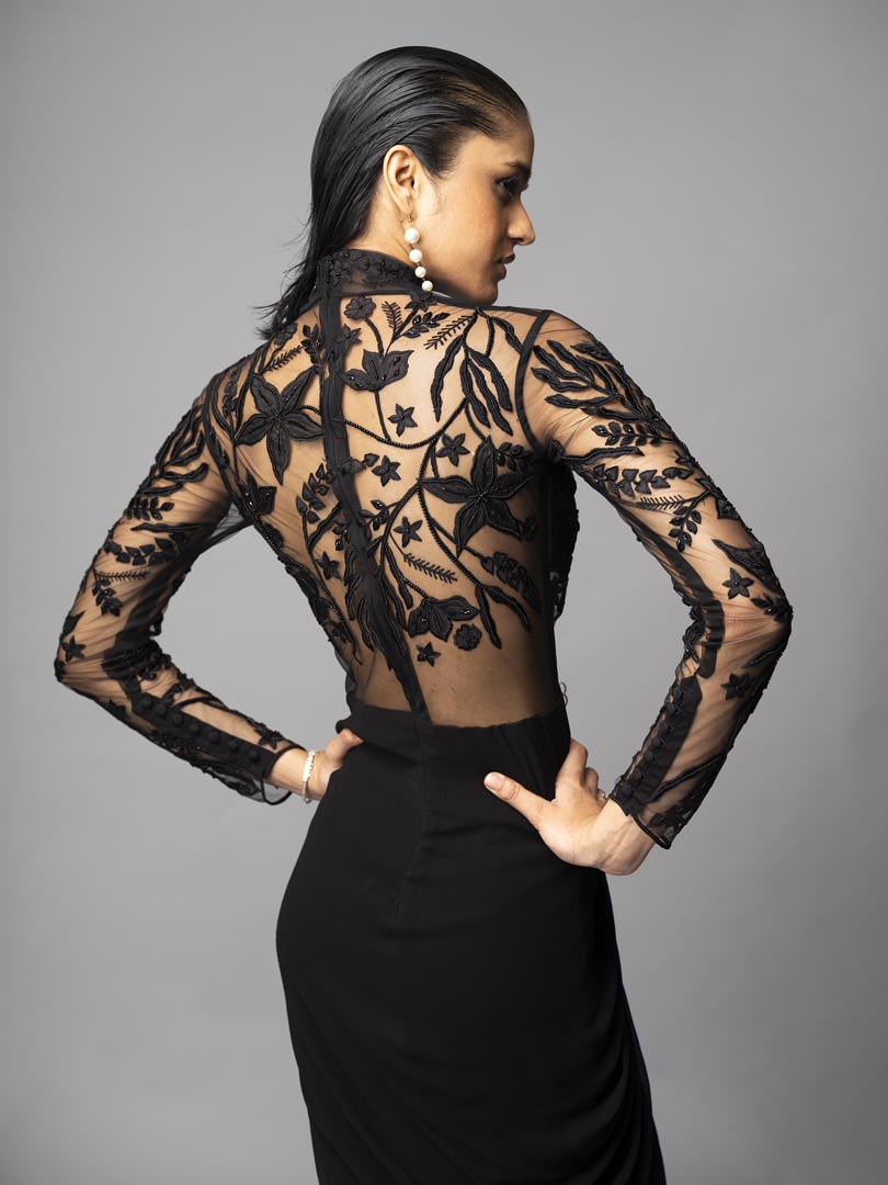 Black Vale Saree Gown