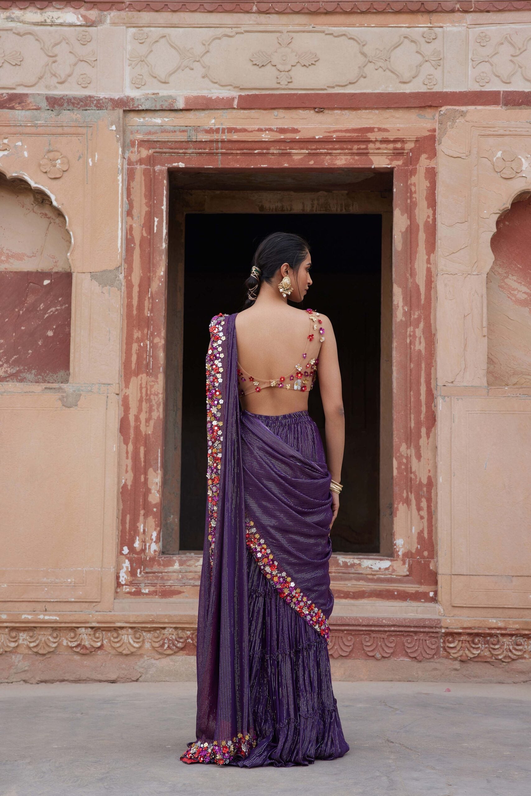 Tired sharara drape saree set EBN36