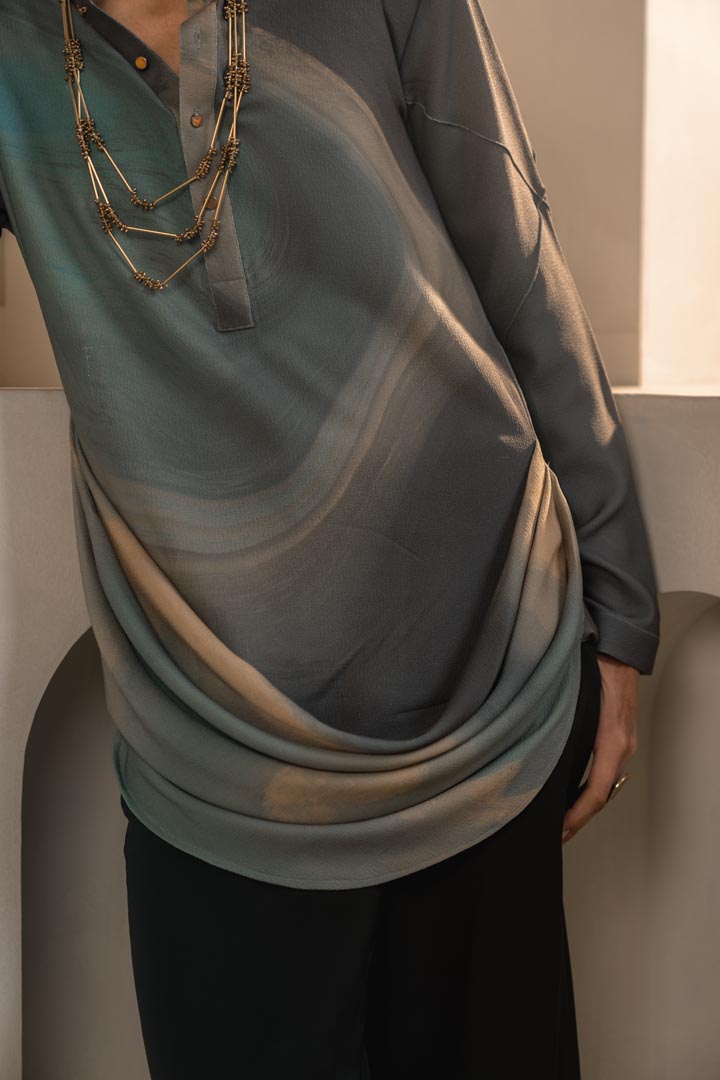 Grey crepe drape kurta set