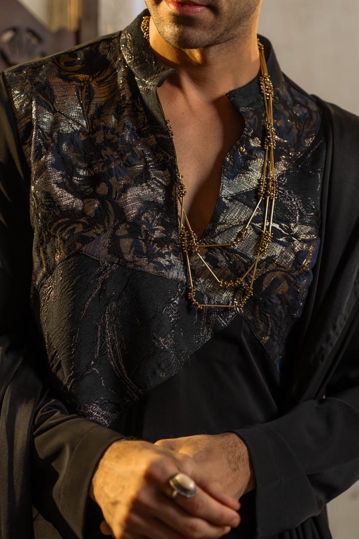 Black silk Crepe Kurta set with dupatta