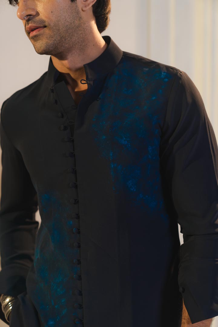 Midnight blue handpaint kurta set