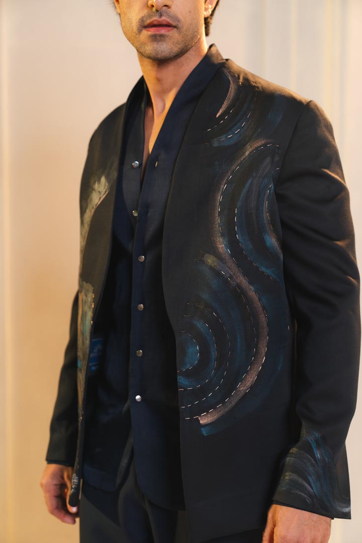 Black handpainted tauras blazer set