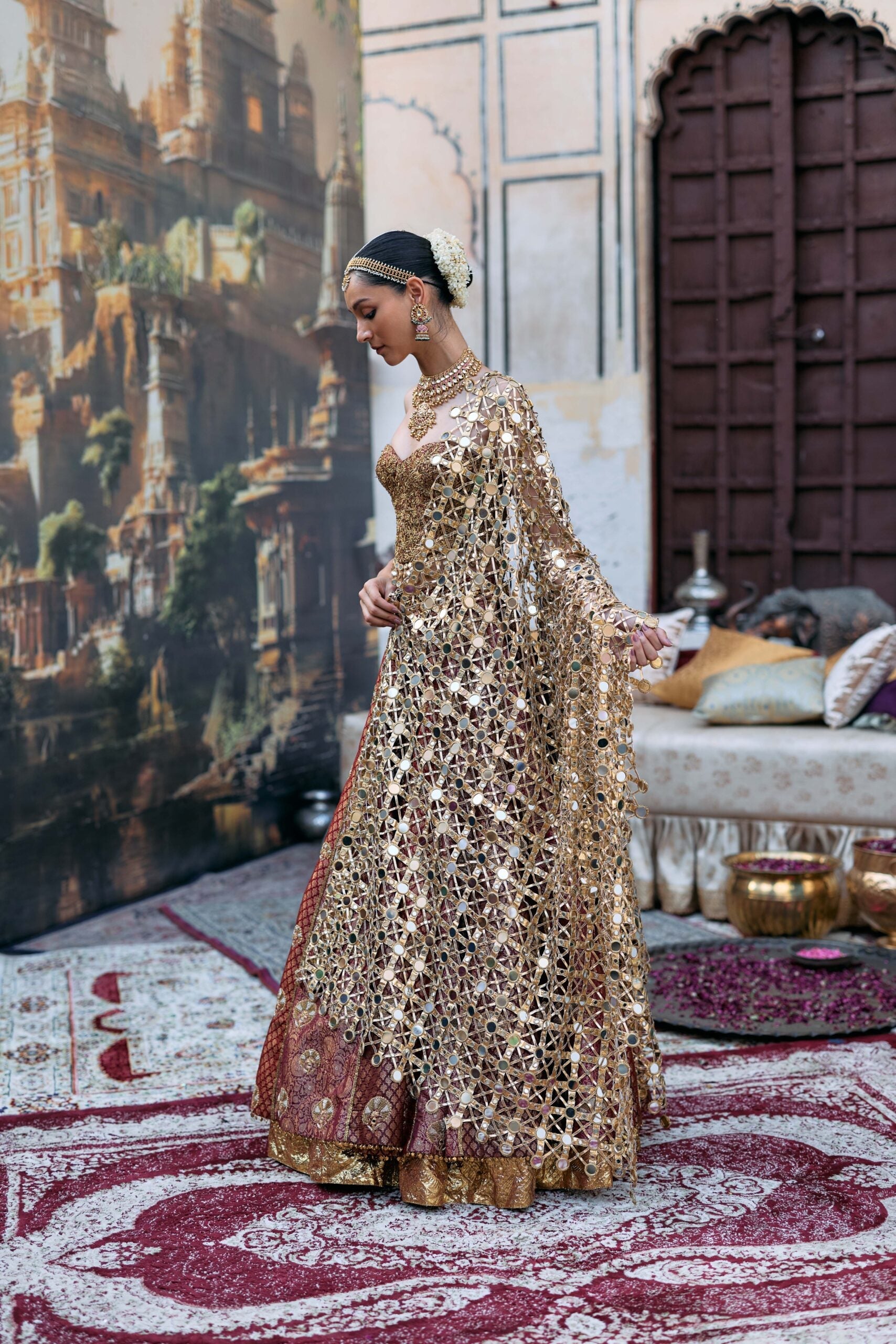 Arunima Lehenga Set with Chhavi Jaal Veil