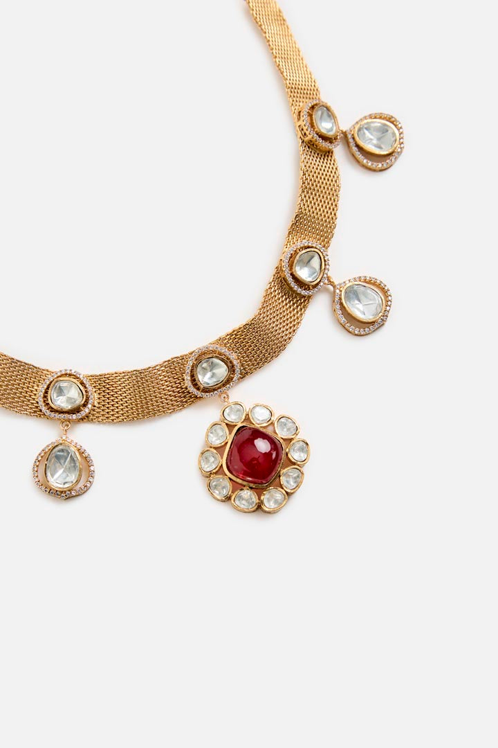 Ruby & Kundan Pearl Necklace Set