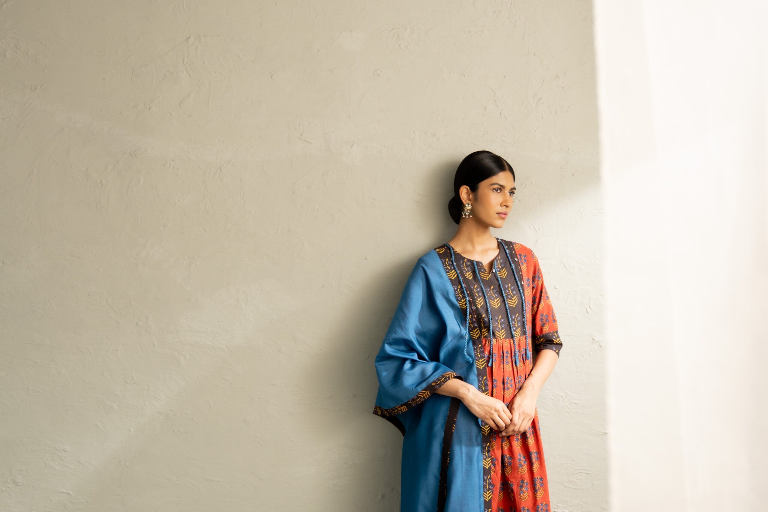 Red Phool Dori Hand Block Kurta Set