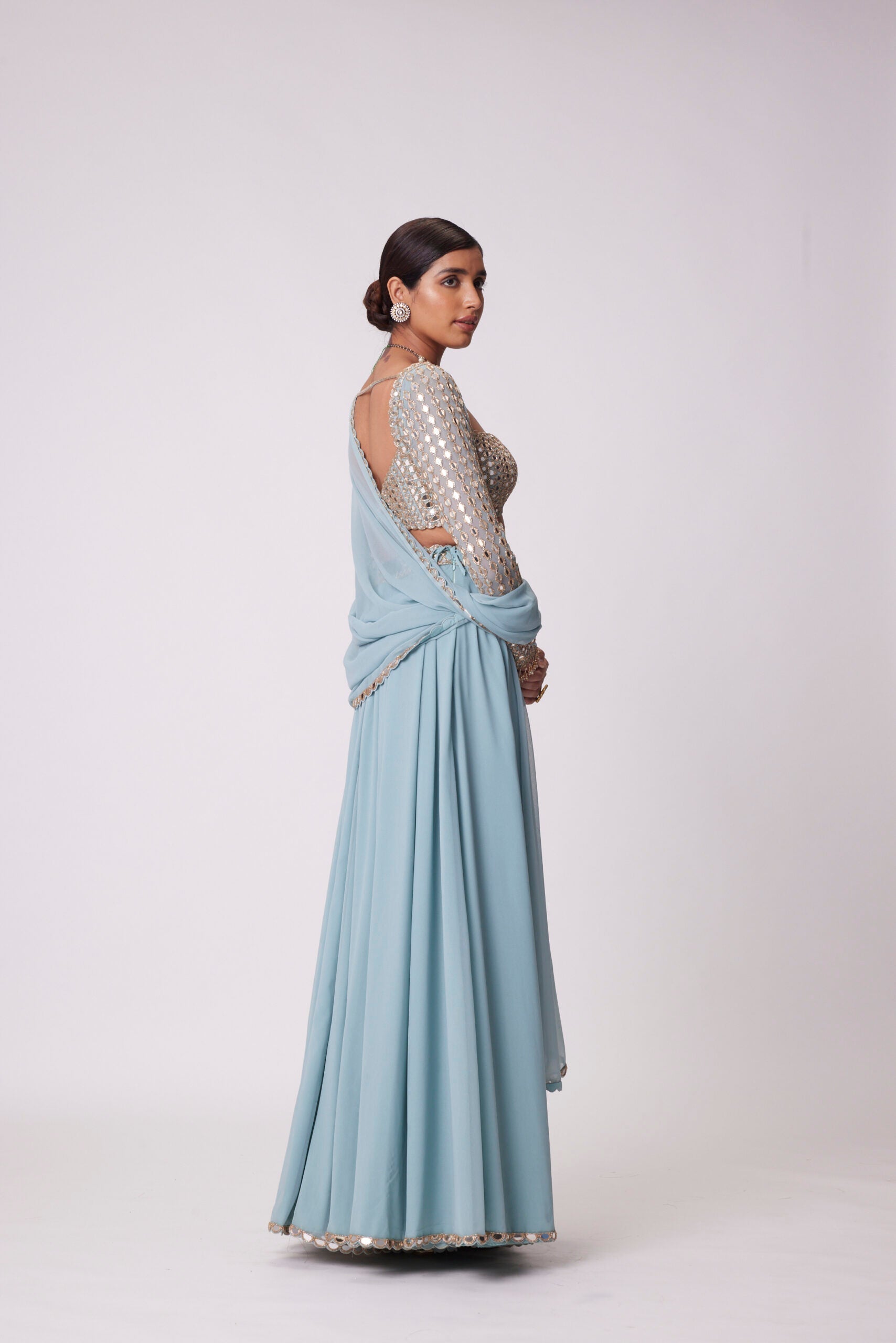 Image of POWDER BLUE LEHENGA PANTS SET