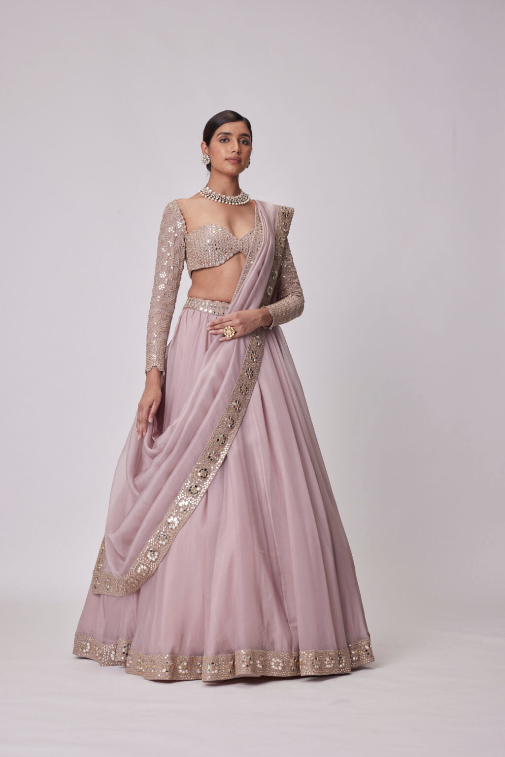 Image of ASH PINK ORGANZA LEHENGA SET