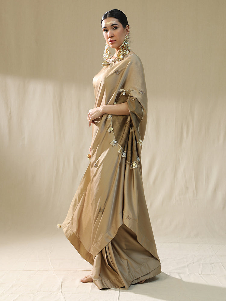 Golden Pre stitched saree
