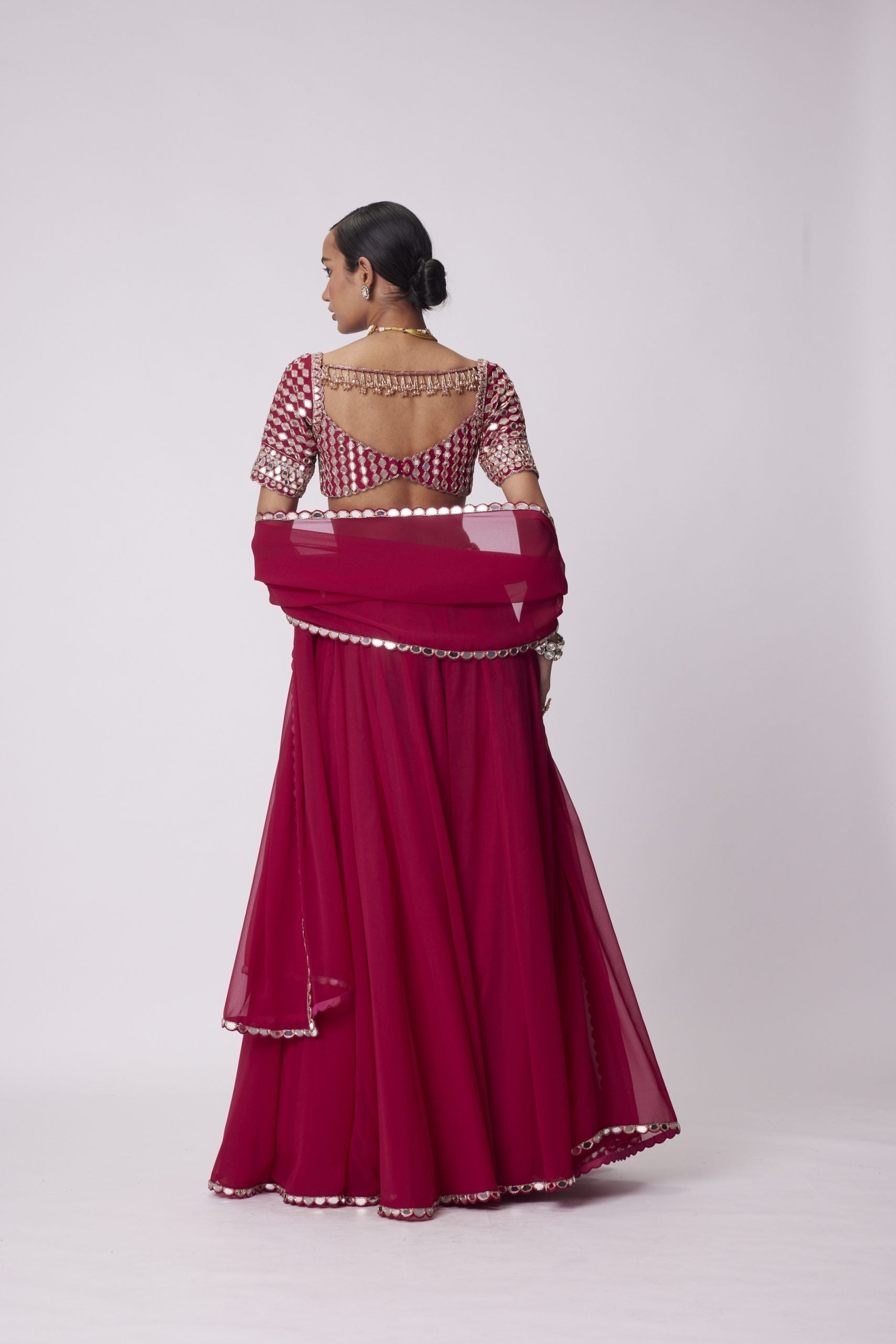 Image of CRIMSON RED GEORGETTE LEHENGA PANTS SET