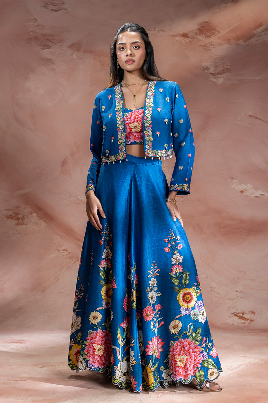 teal blue Blue Lehenga set