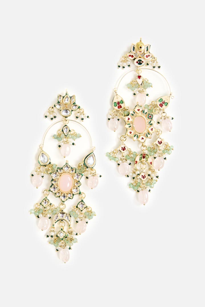 Gold-Plated Kundan & Pearl Statement Earrings