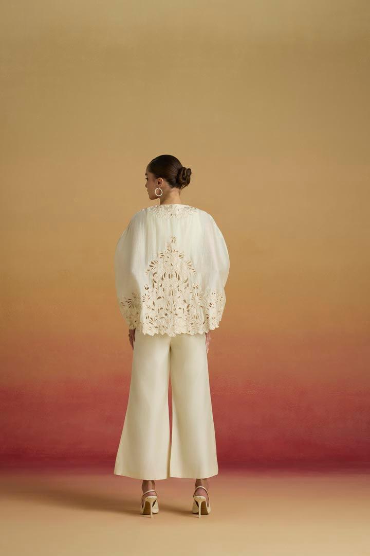 Ivory Chanderi Embroidered Cape Jumpsuit for Festive Weddings