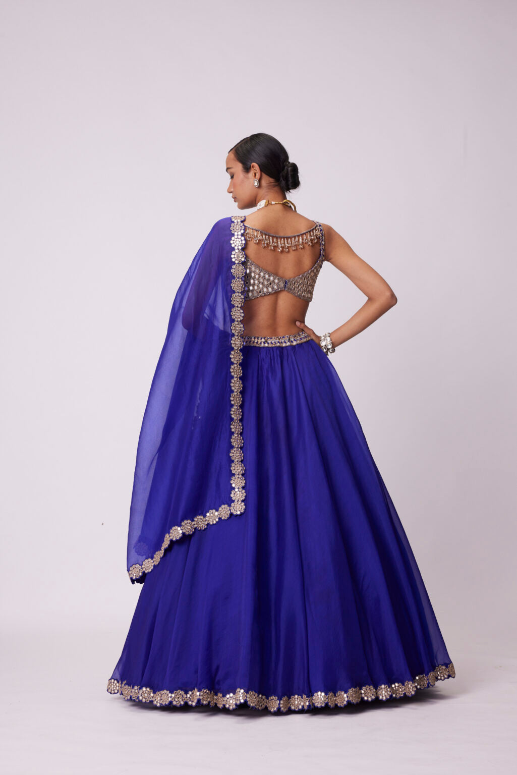 Image of PERSIAN BLUE ORGANZA LEHENGA SET