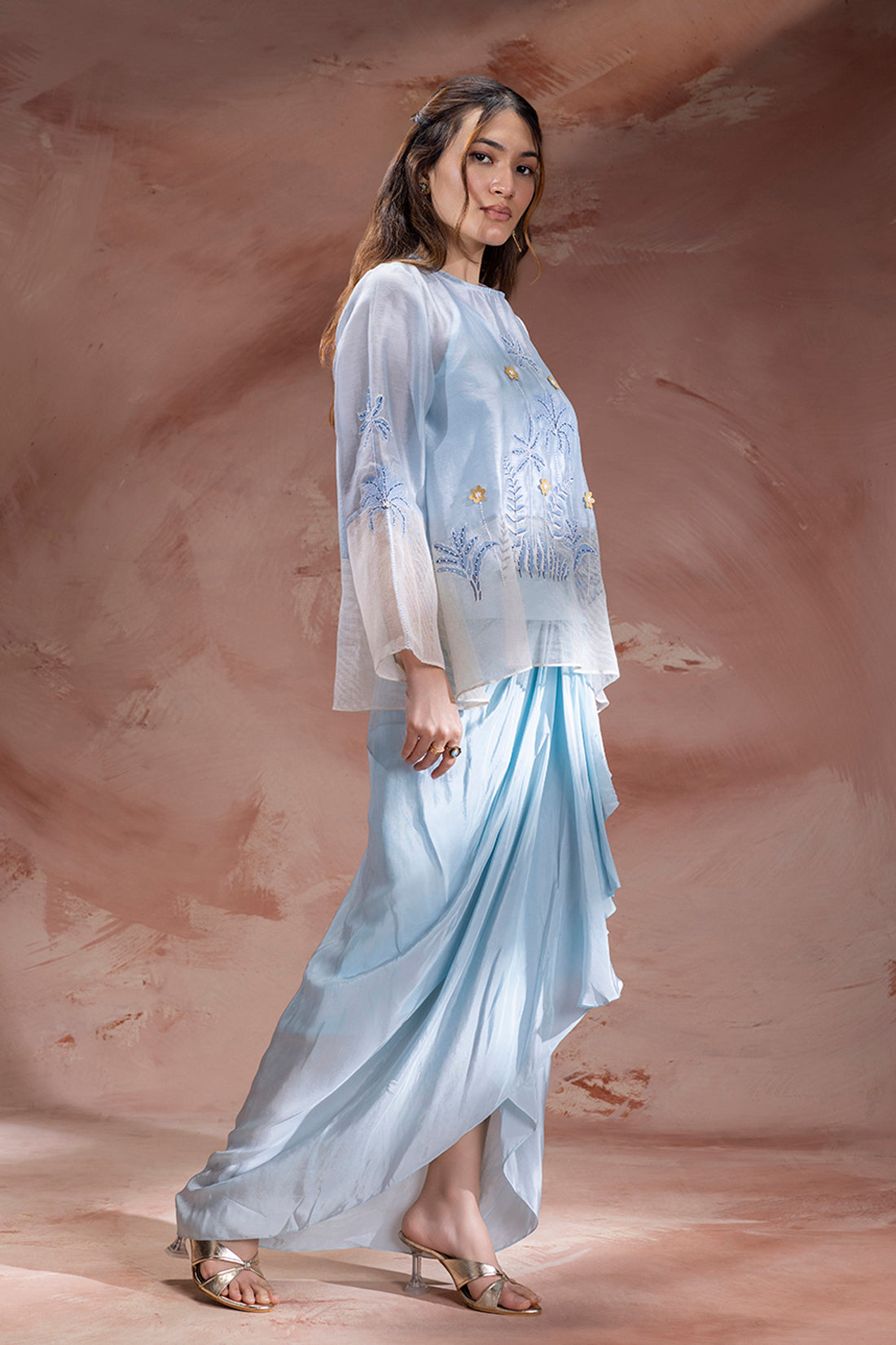 powder blue, off white Blue Top set