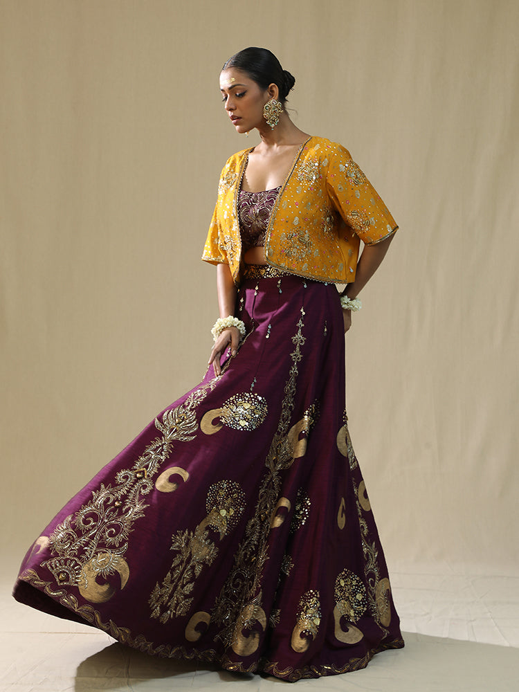 purple brushstroke lehnga set
