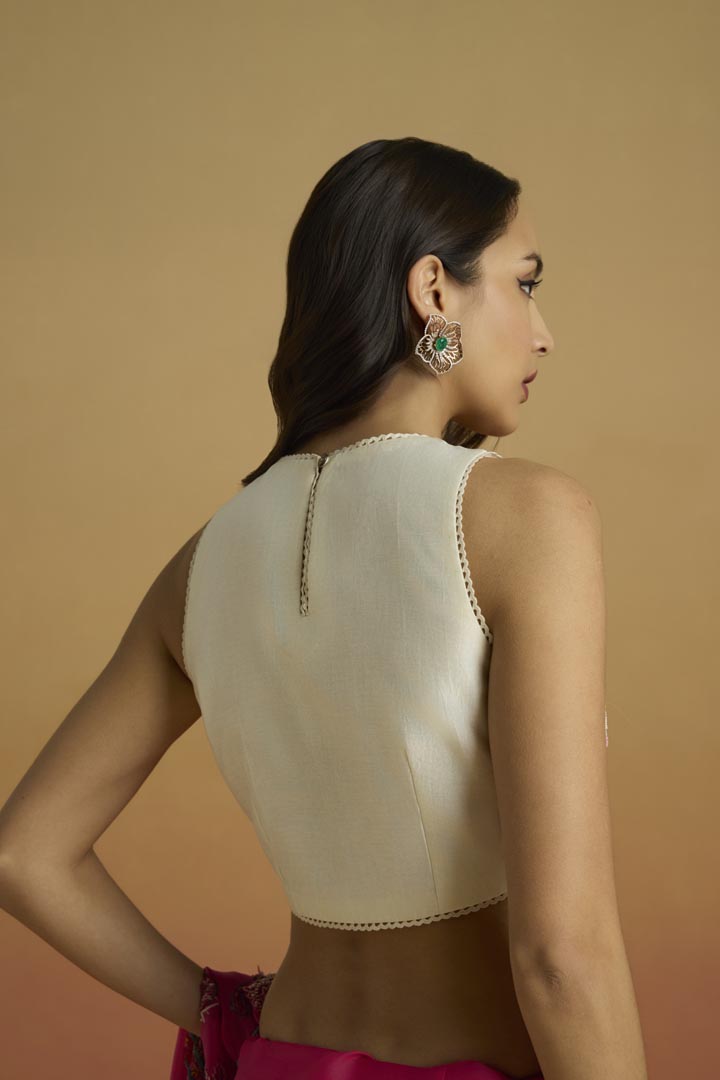 Ivory Chanderi Scalloped Crop Top with Exquisite Beadwork