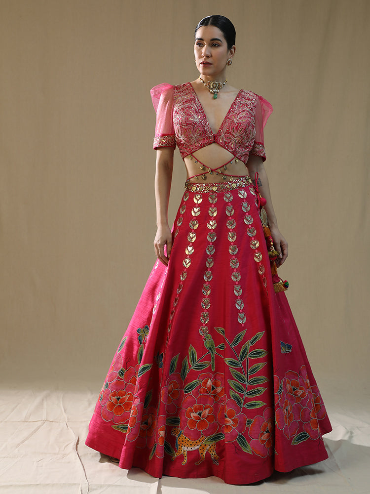 Pink Leopard Handpainted lehnga set