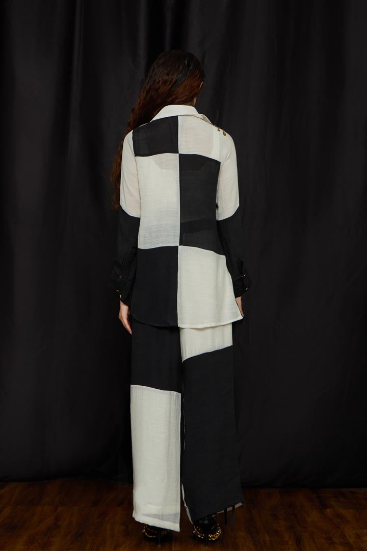 Black & white panelled shirt set