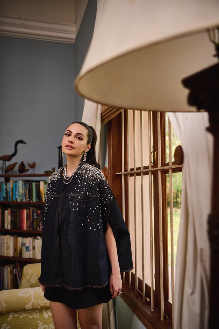 Denim pearl cape