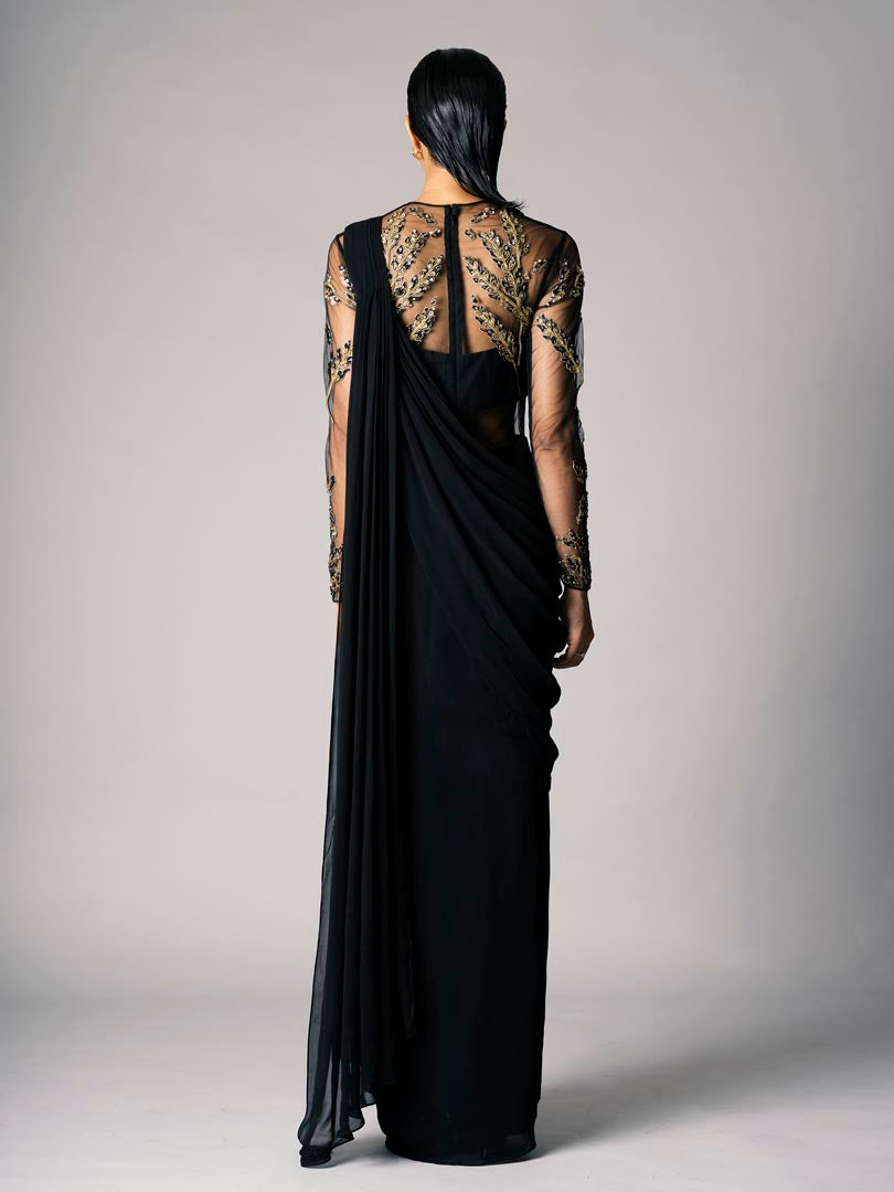 Black Embellished Saree Gown