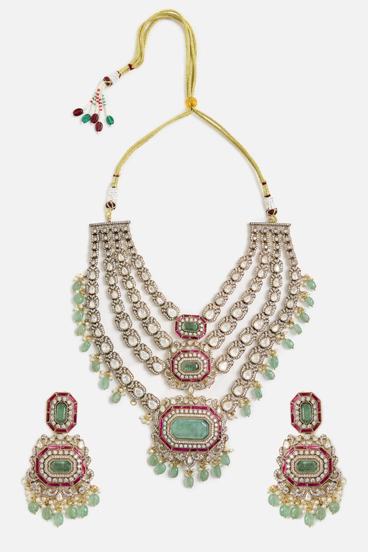Regal Kundan & Emerald Statement Necklace Set