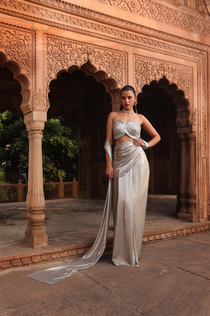 Silver moon drape saree