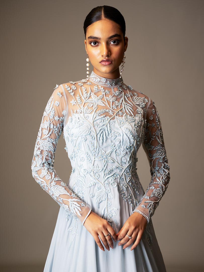 Pastel Blue Pre-Draped Gown